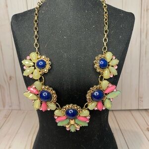 New York & Company Statement Necklace w/ Blue and Pink Accents and Gold Hardware